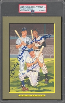 "Willie, Mickey and The Duke!" – 1993 Perez-Steele "Great Moments" #87 Mays, Mantle and Snider Triple-Signed Card – PSA/DNA GEM MT 10 Signatures